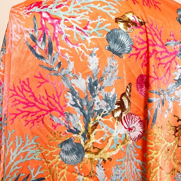 Chicos Kimono Cover Up L / XL Orange Coral Reef Resort‎ Nautical Sea Pockets - Picture 3 of 8